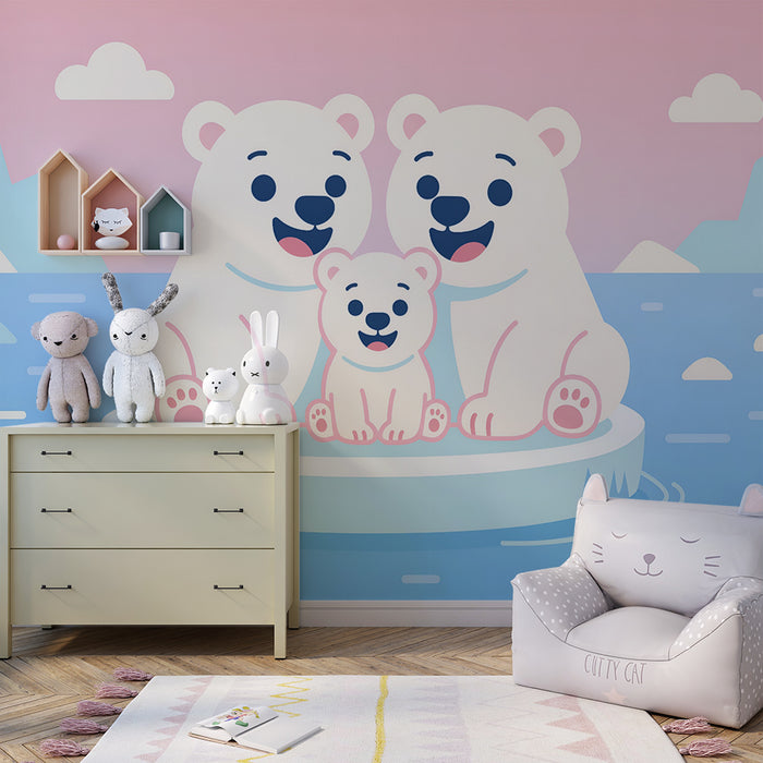 Papier peint chambre enfant | Ours polaires joyeux