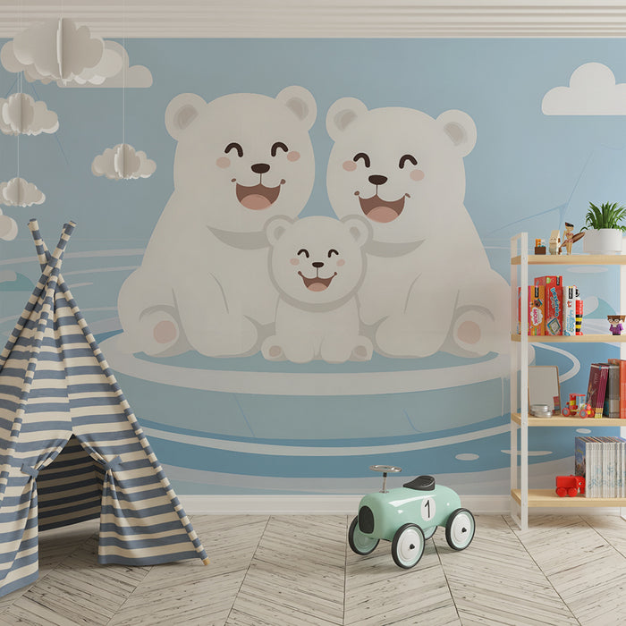 Lastenhuoneen tapetti | Jääkarhuperhe jäällä