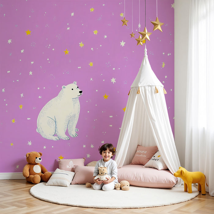 Polar bear wallpaper | Starry pink background