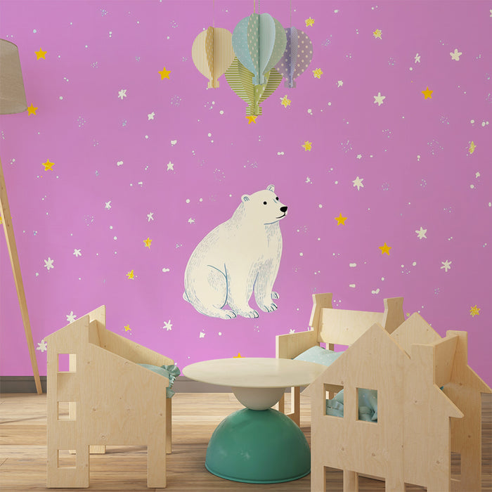 Polar bear wallpaper | Starry pink background