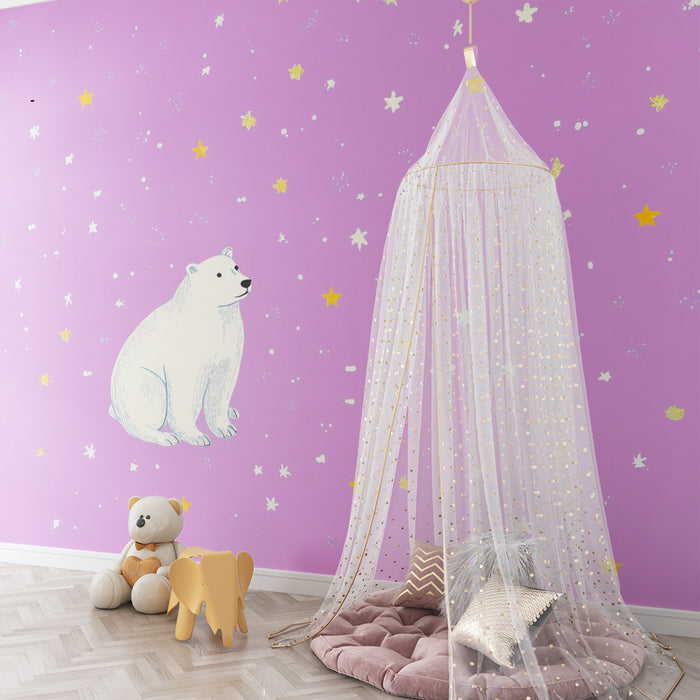 Polar bear wallpaper | Starry pink background