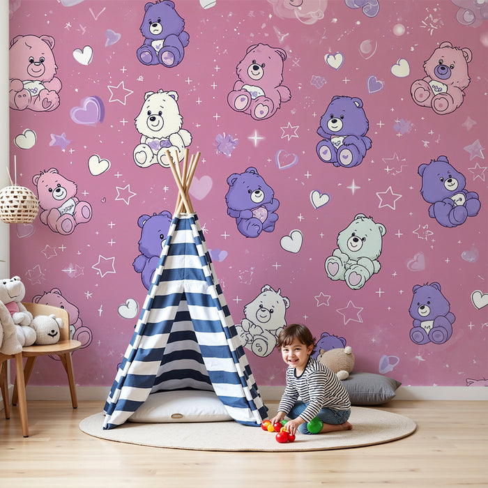 Tapeta s medvedíkmi | Rozkošné vzory na ružovom pozadí