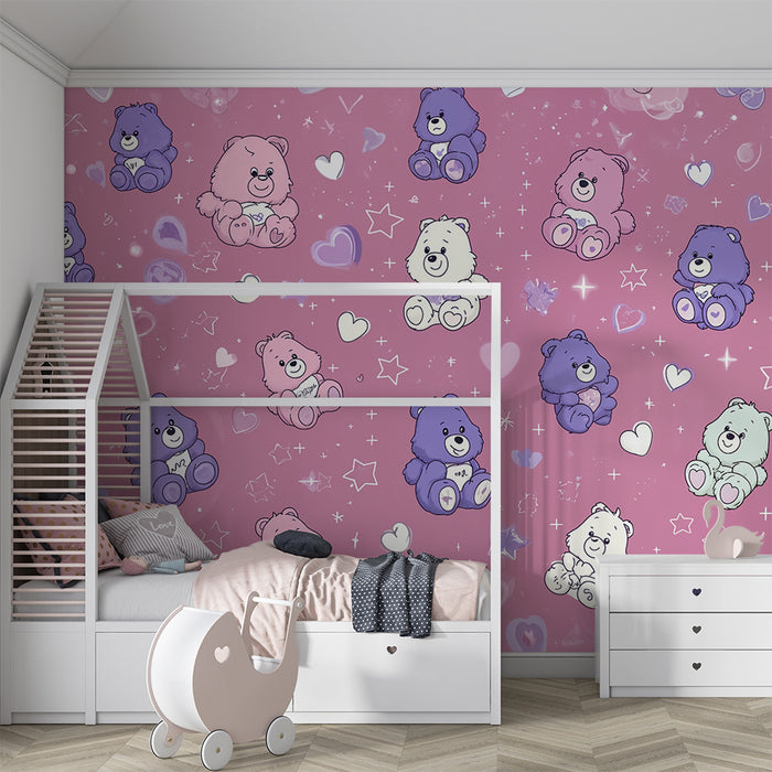 Tapeta s medvedíkmi | Rozkošné vzory na ružovom pozadí