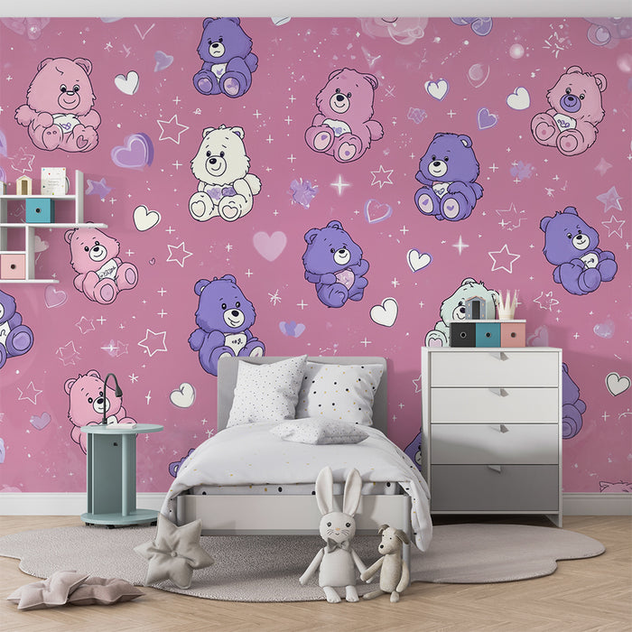 Tapeta s medvedíkmi | Rozkošné vzory na ružovom pozadí