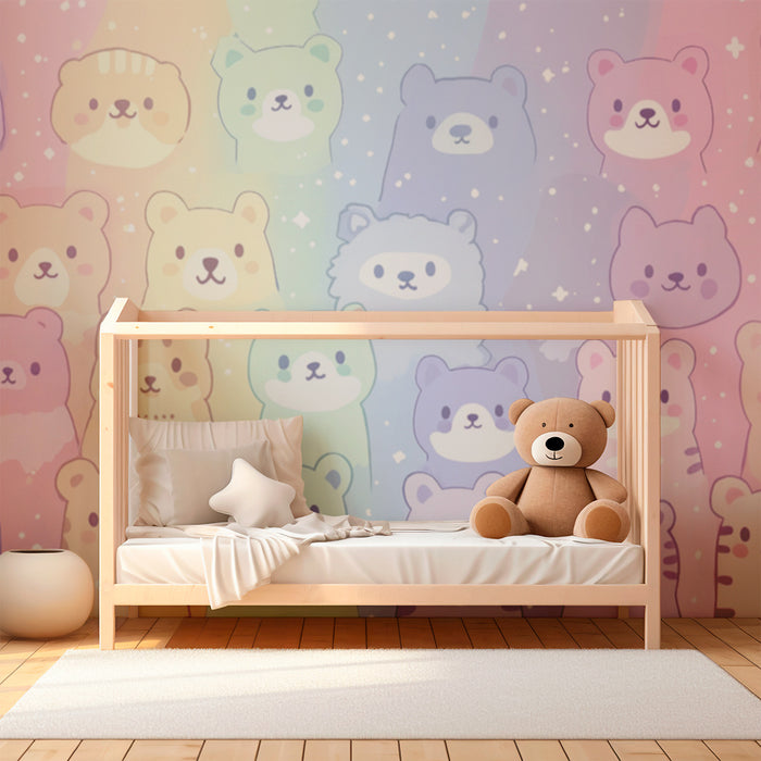 Børneværelse tapet dejlige dyr | Pastel og sød stil