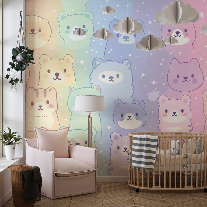 Børneværelse tapet dejlige dyr | Pastel og sød stil