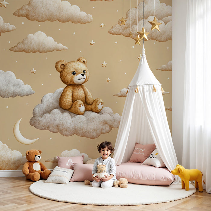 Nursery wallpaper bear cloud | Childish design for room