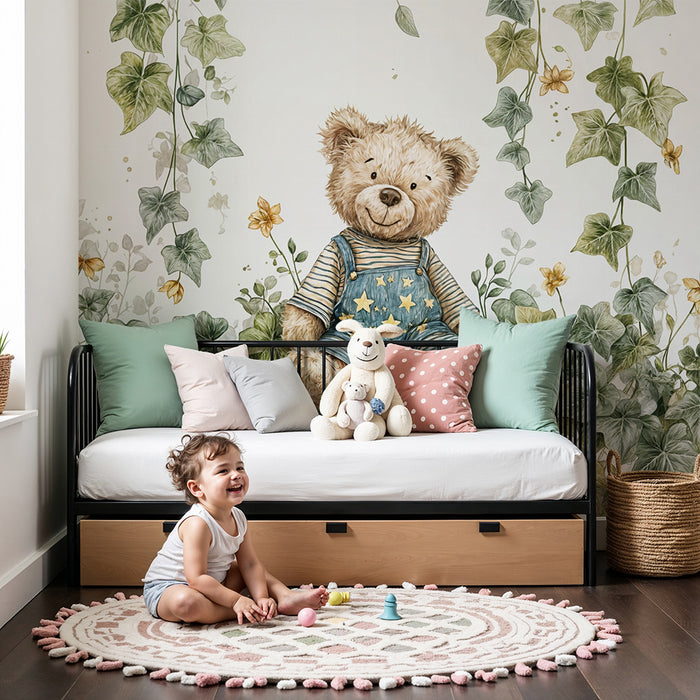 Bear and foliage wallpaper | Wall decoration for children