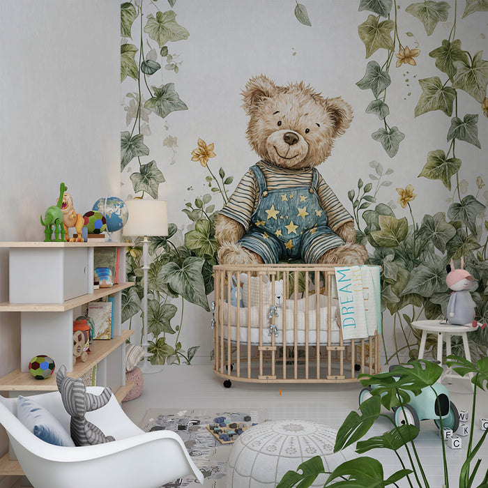 Bear and foliage wallpaper | Wall decoration for children