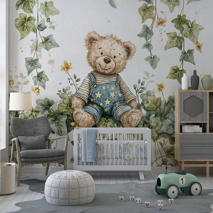 Bear and foliage wallpaper | Wall decoration for children