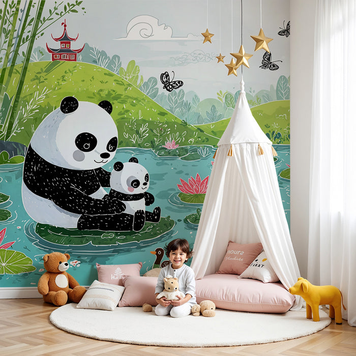 Panda wallpaper | Peaceful scene by the water's edge