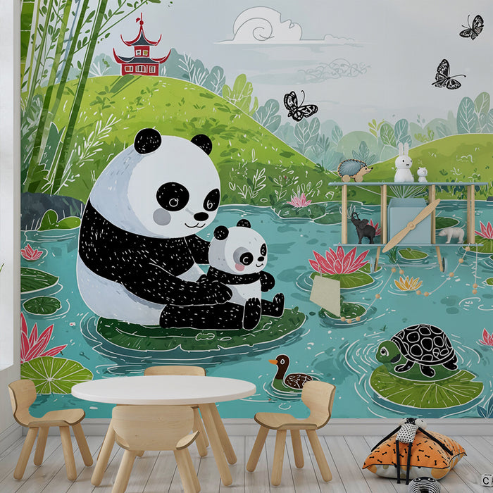 Panda wallpaper | Peaceful scene by the water's edge