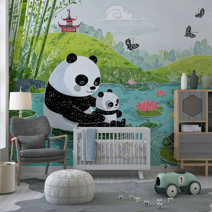 Panda wallpaper | Peaceful scene by the water's edge