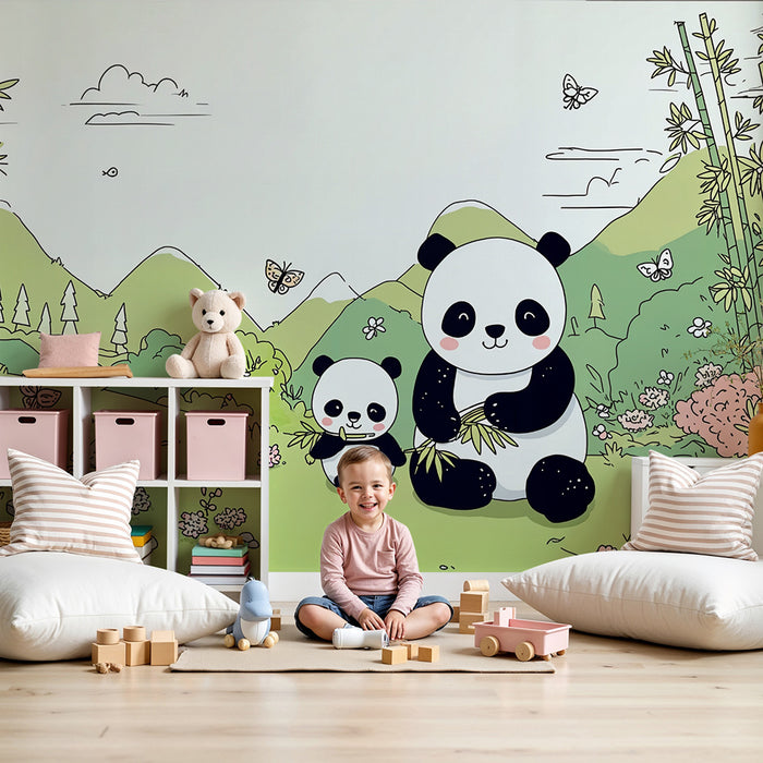 Papier peint Panda | Zakúzlená výzdoba pre detskú izbu