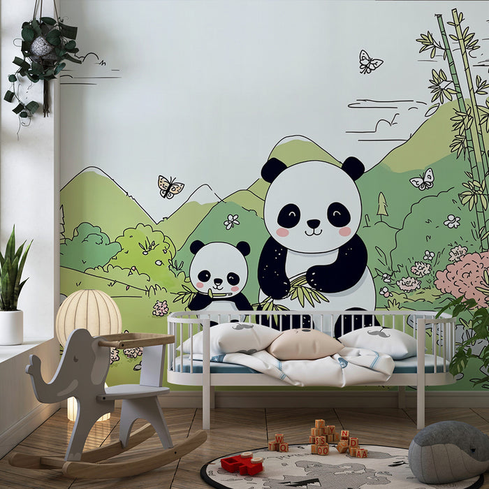 Papier peint Panda | Zakúzlená výzdoba pre detskú izbu