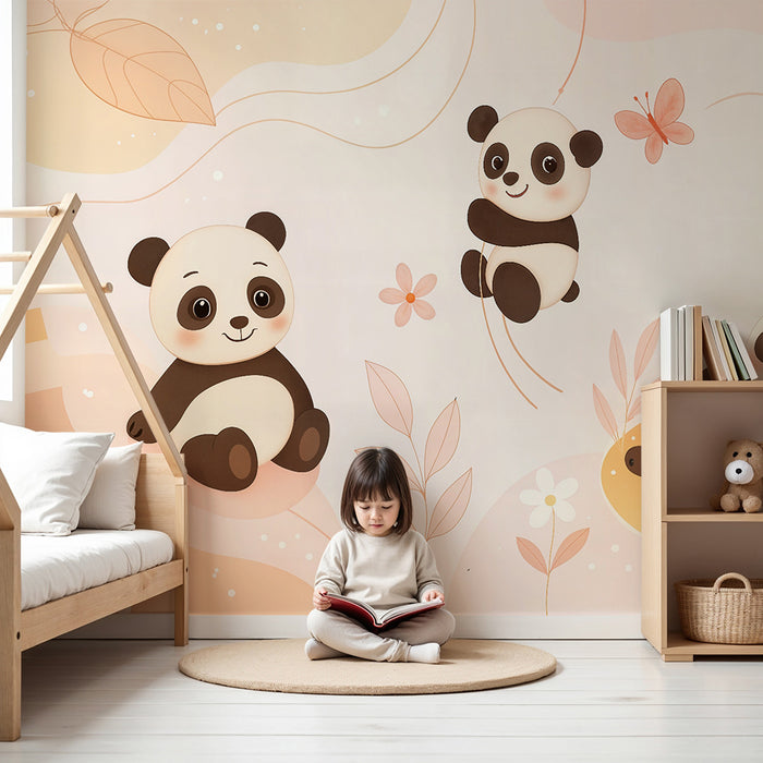 Panda tapet | Børneværelse vægdekoration