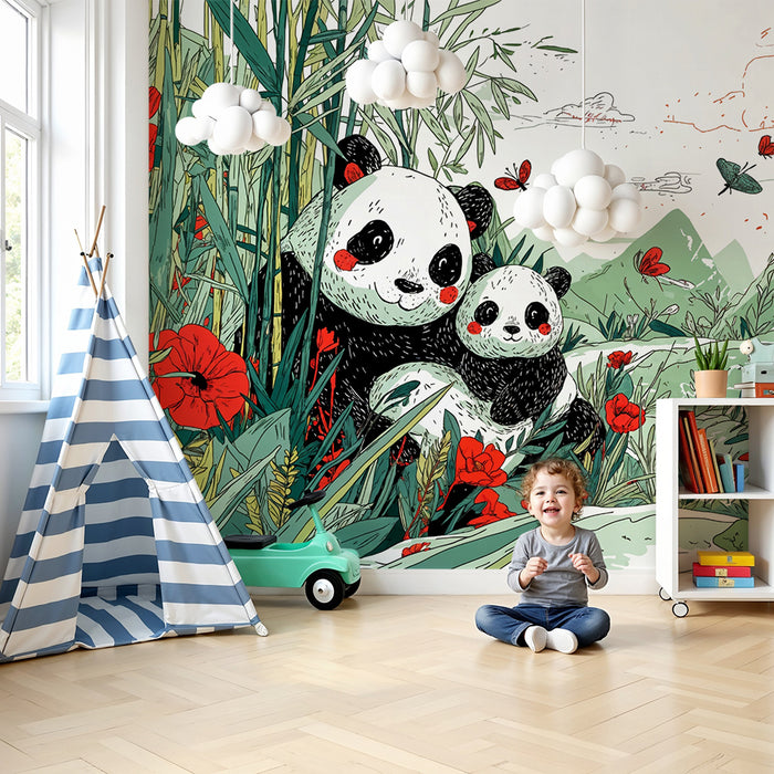 Papier peint panda | Rozkošná a živá scéna
