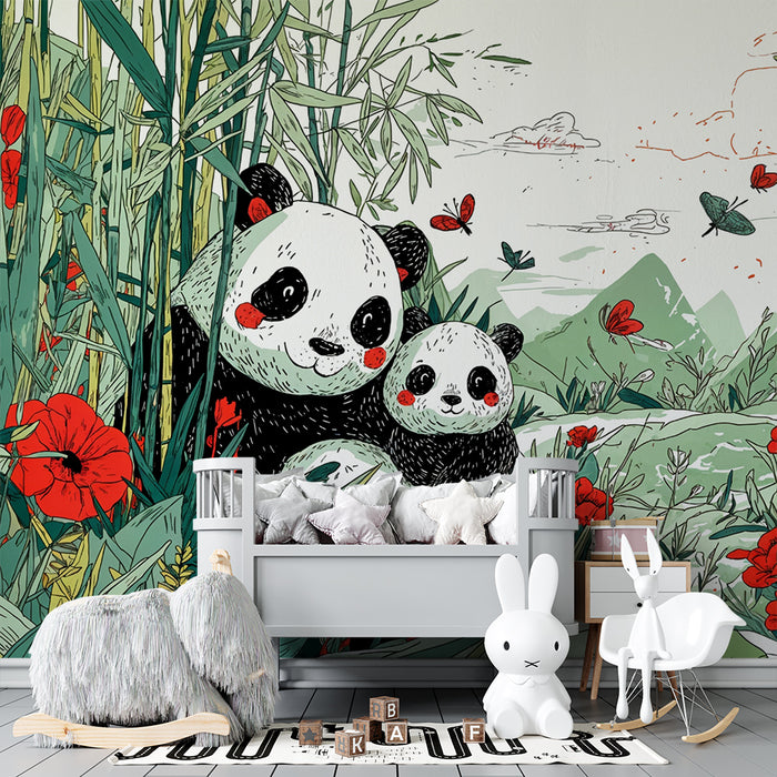 Papier peint panda | Rozkošná a živá scéna