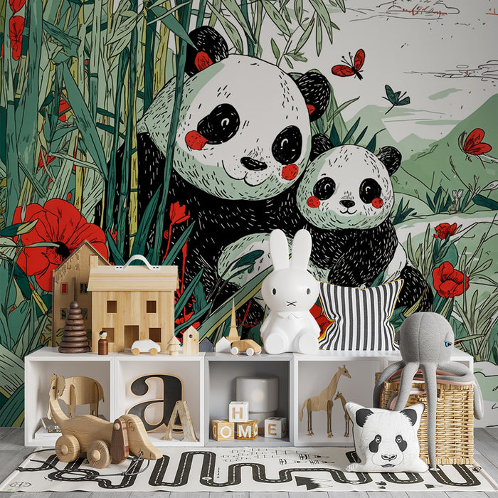 Papier peint panda | Rozkošná a živá scéna