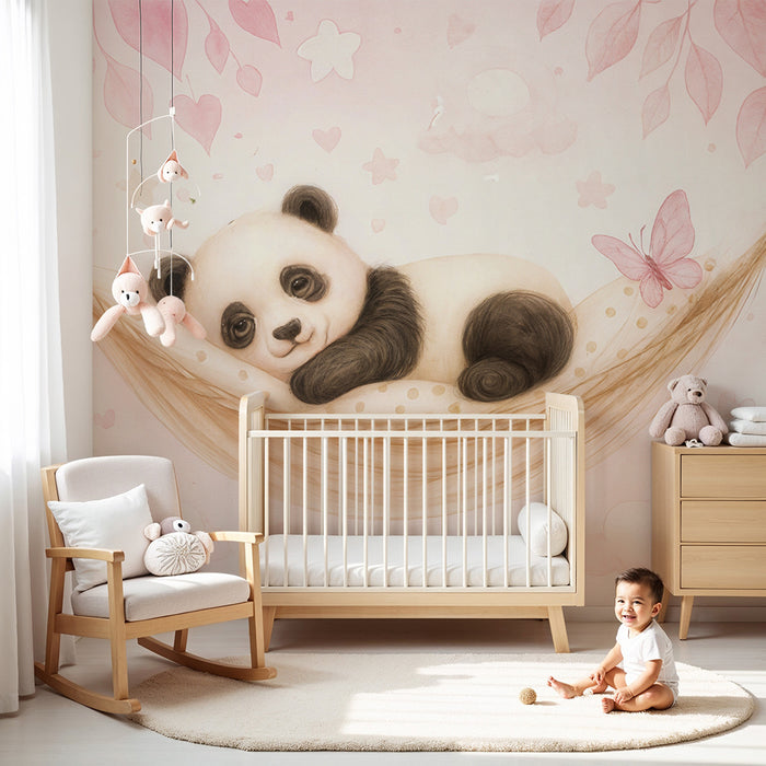 Nursery room wallpaper Panda Baby | Pink Hammock