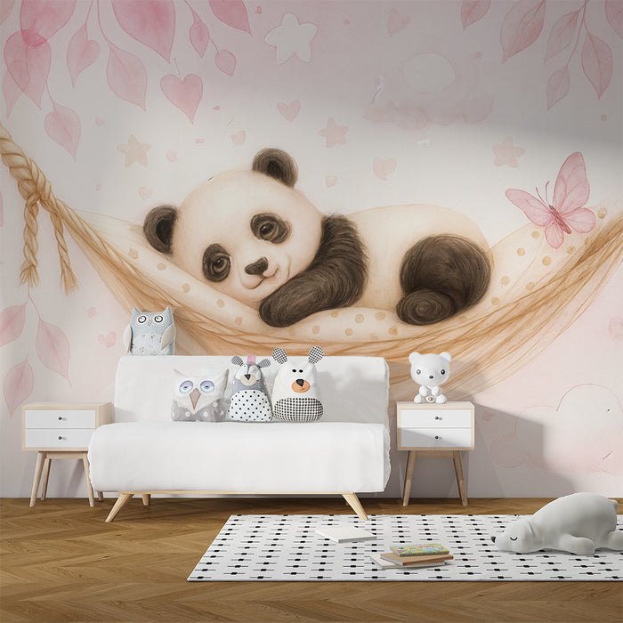 Nursery room wallpaper Panda Baby | Pink Hammock