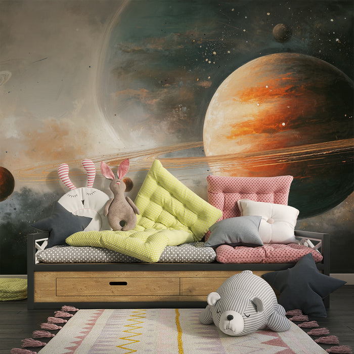 Lastenhuoneen tapetti | Planeetat ja kosmiset renkaat