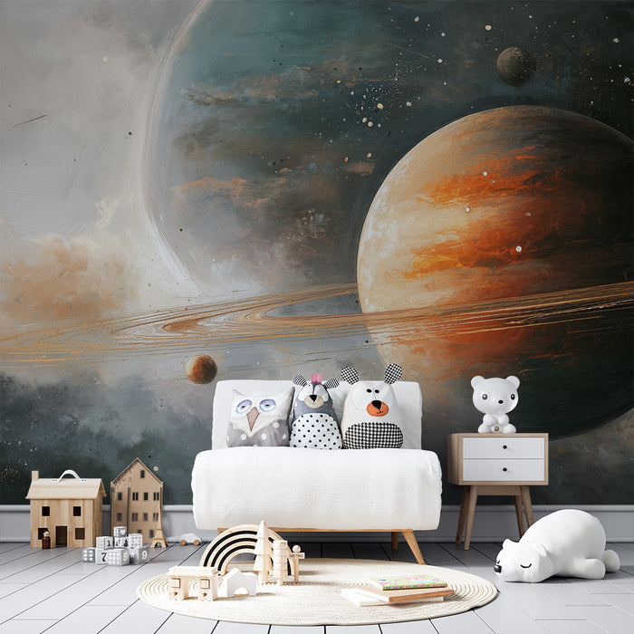 Lastenhuoneen tapetti | Planeetat ja kosmiset renkaat