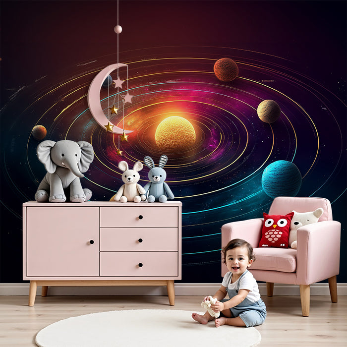 Lastenhuoneen tapetti | Aurinkokunta ja valaisevat planeetat