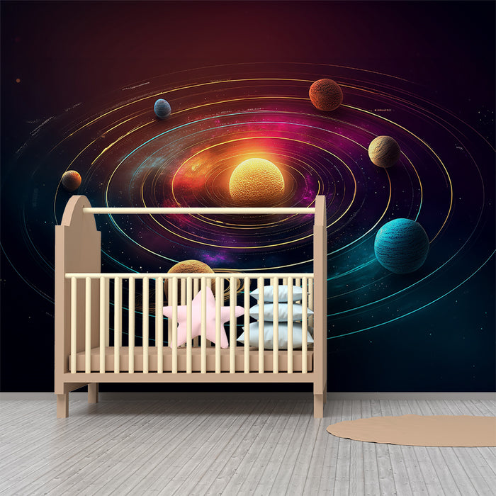 Lastenhuoneen tapetti | Aurinkokunta ja valaisevat planeetat