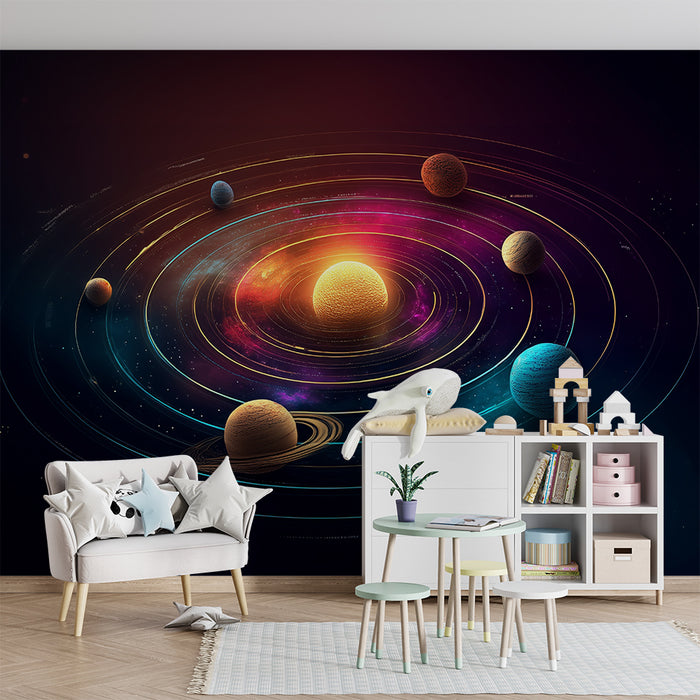 Lastenhuoneen tapetti | Aurinkokunta ja valaisevat planeetat