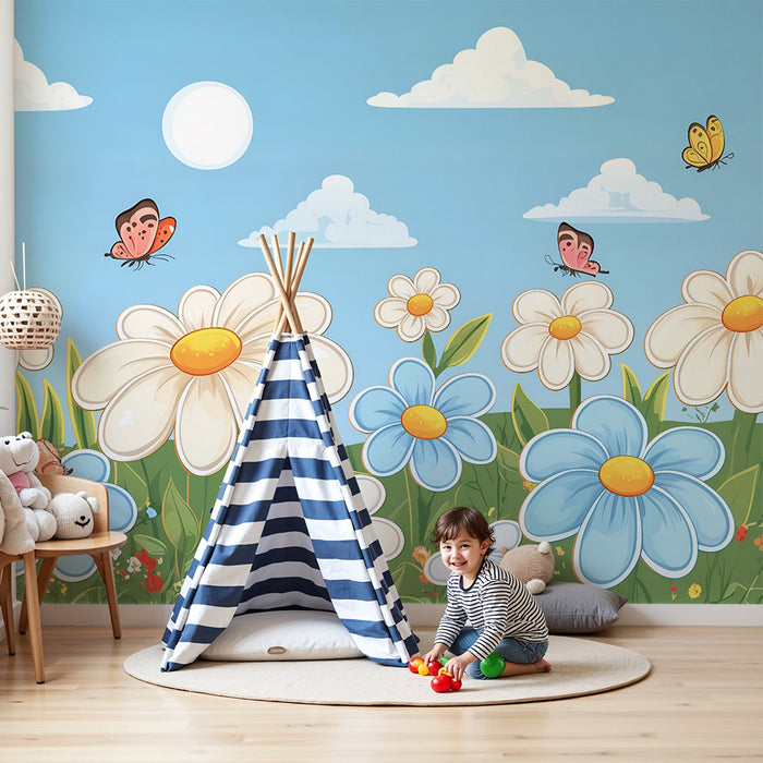 Barntapet | Färgglada blommor och fjärilar