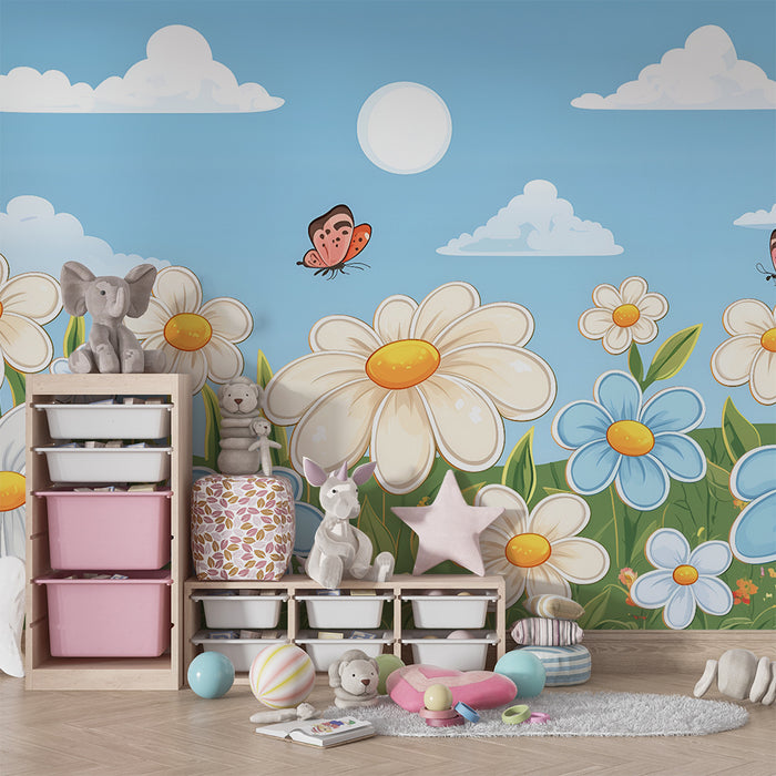 Barntapet | Färgglada blommor och fjärilar