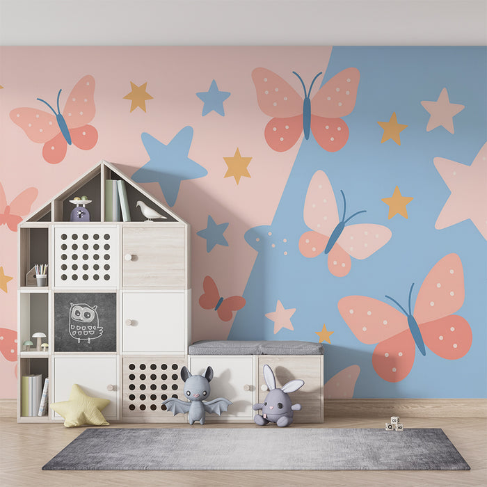 Gyermekszobai tapéta | Pasztell pillangók és csillagok
