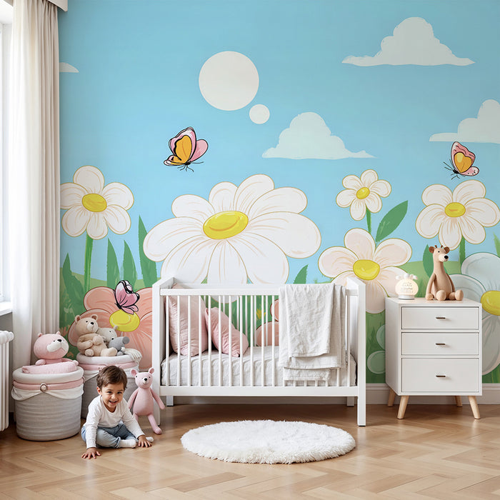 Barntapet | Glada blommor och färgglada fjärilar