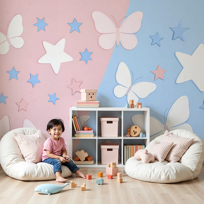 Baba szobai tapéta | Pasztell pillangók és csillagok