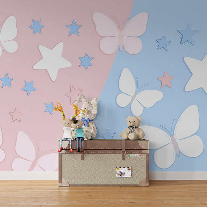 Baba szobai tapéta | Pasztell pillangók és csillagok