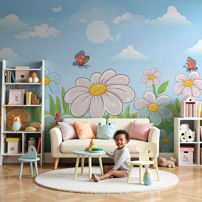 Barntapet | Lantliga blommor och färgglada fjärilar