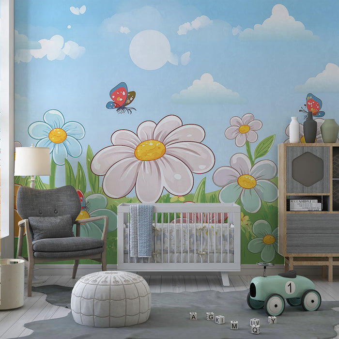 Barntapet | Lantliga blommor och färgglada fjärilar