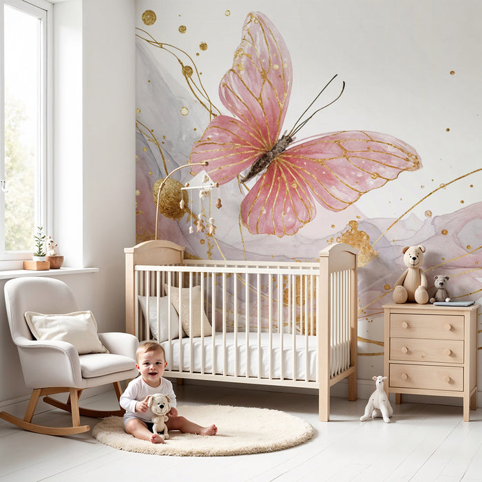 Papir tapet sommerfugl | Pastel- og gylden elegance