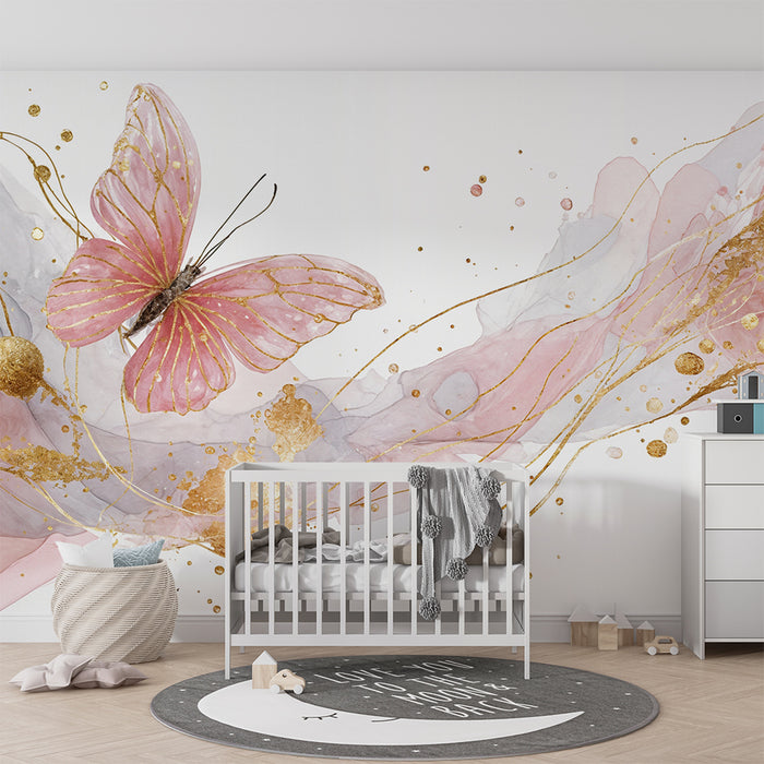 Papir tapet sommerfugl | Pastel- og gylden elegance