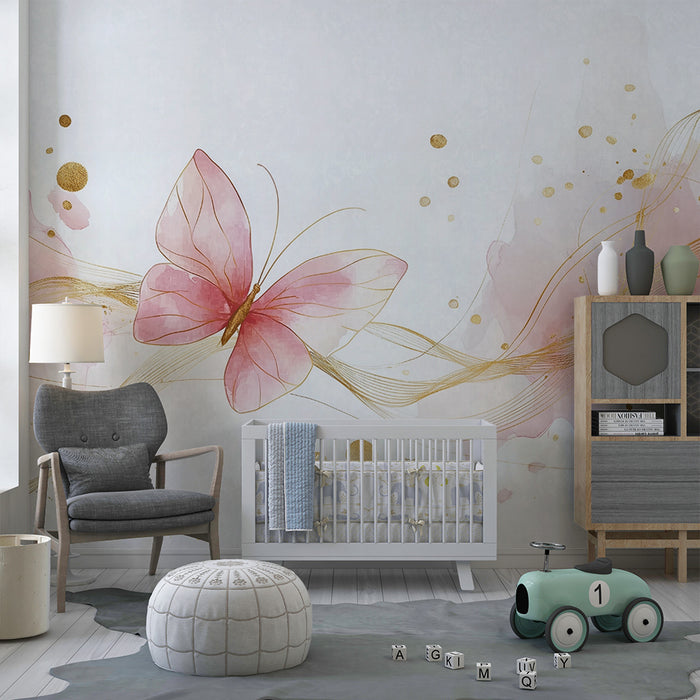 Fugletapet | Design i rosa og guld