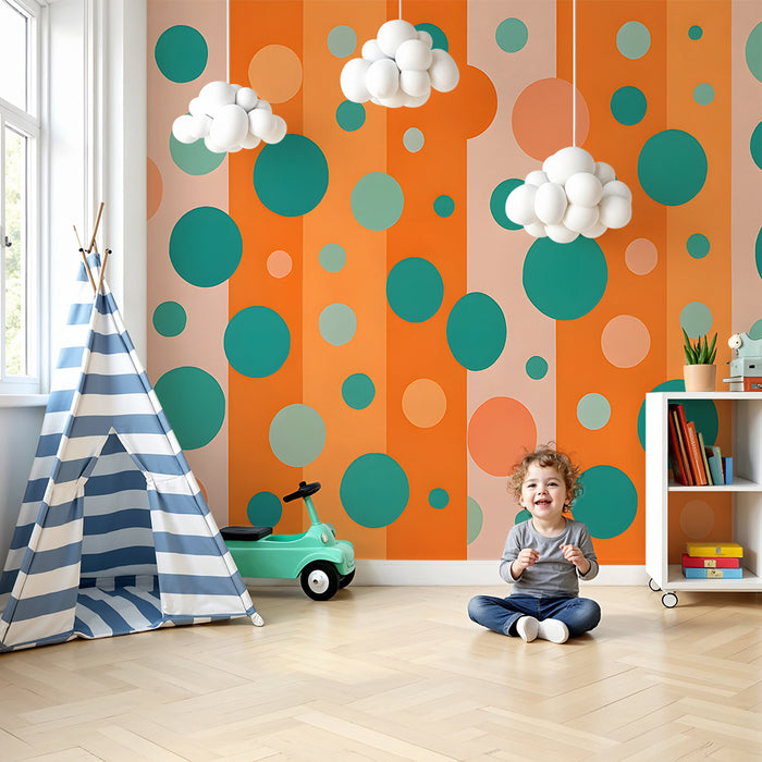 Papel pintado infantil | Círculos multicolores retro