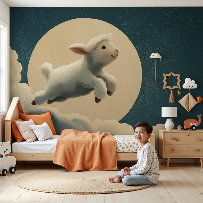 Papel de parede quarto bebê | Jagnje skače skozi oblake pod luno