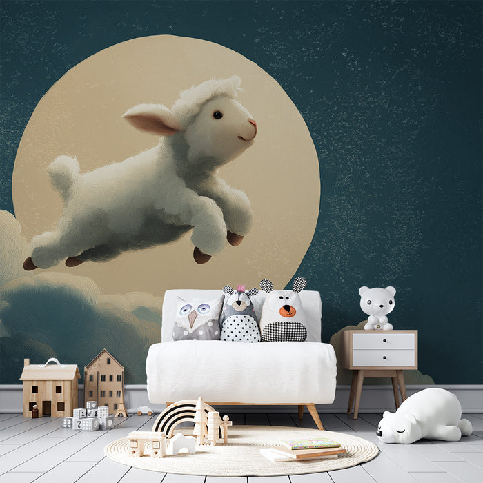 Papel de parede quarto bebê | Jagnje skače skozi oblake pod luno