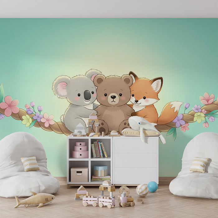 Barntapet | Djurvänner på blomsterklädd rep