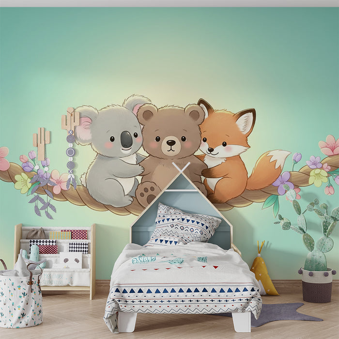 Barntapet | Djurvänner på blomsterklädd rep