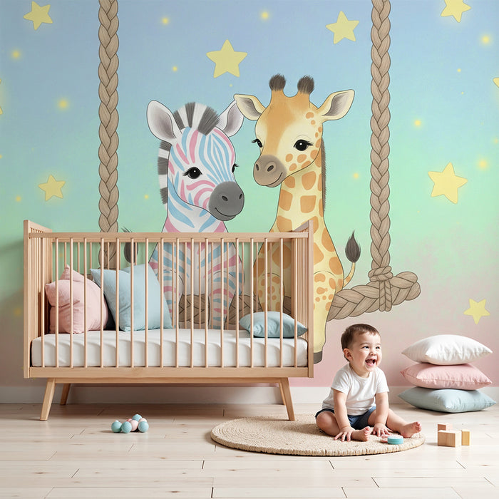 Barntapet | Djungelvänner på en stjärnig gungstol