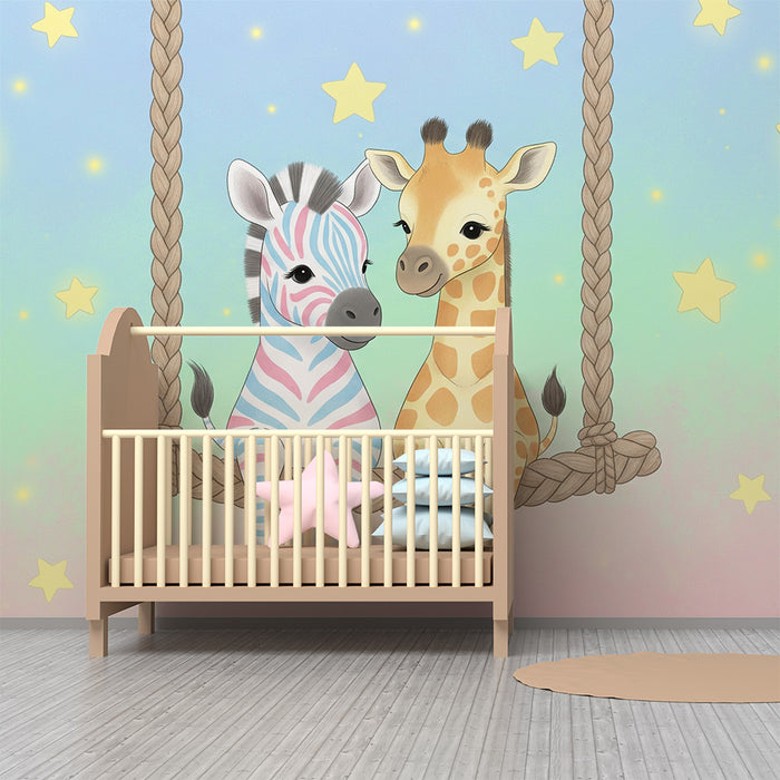 Barntapet | Djungelvänner på en stjärnig gungstol