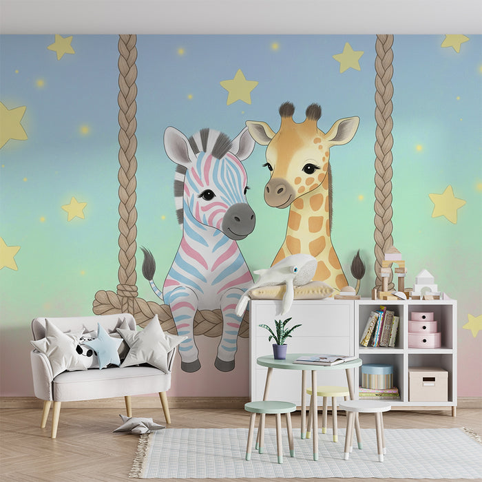 Barntapet | Djungelvänner på en stjärnig gungstol