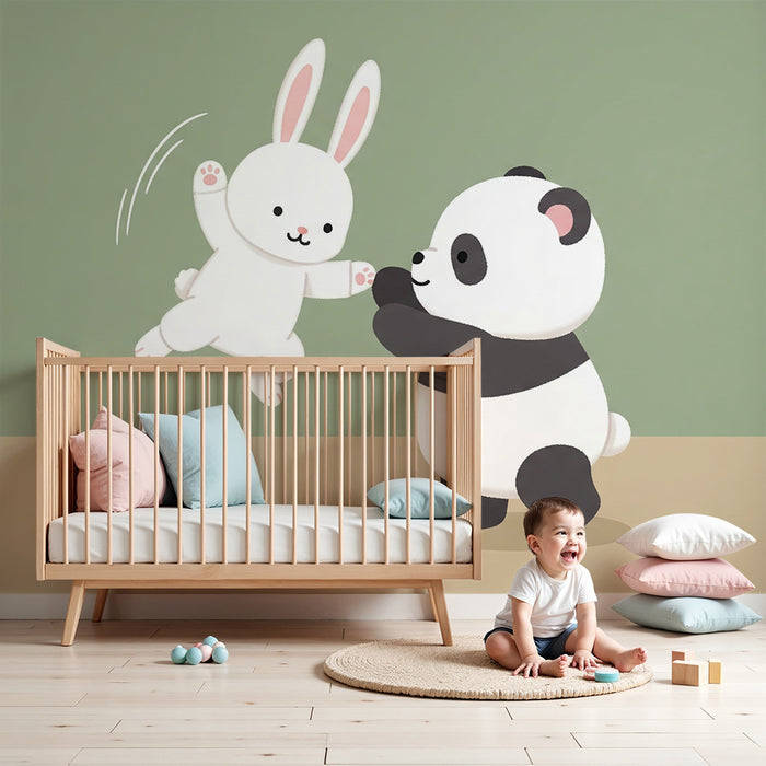 Barntapet | Roliga panda och lekfull kanin